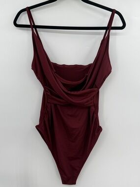 SHEIN Burgundy Draped Adjustable Spaghetti-Strap Bodysuit Size L